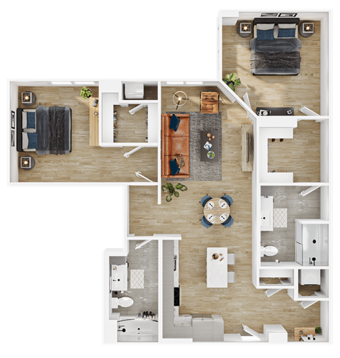 Floor plan for 2 beds, 2 baths, 1185 sqft
